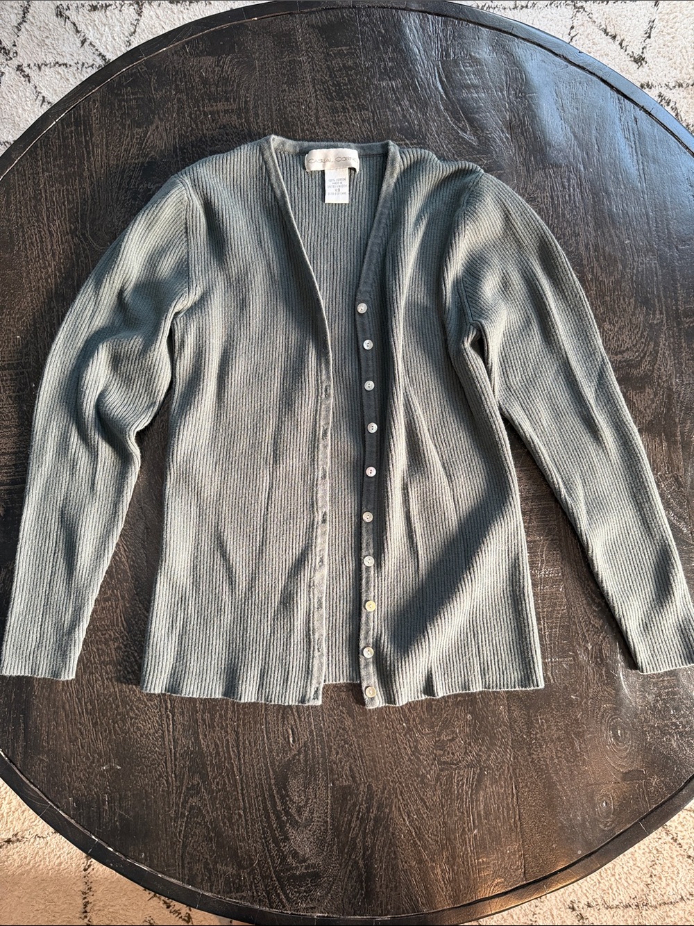 Casual Corner Slate Ribbed Button-Up Cardigan